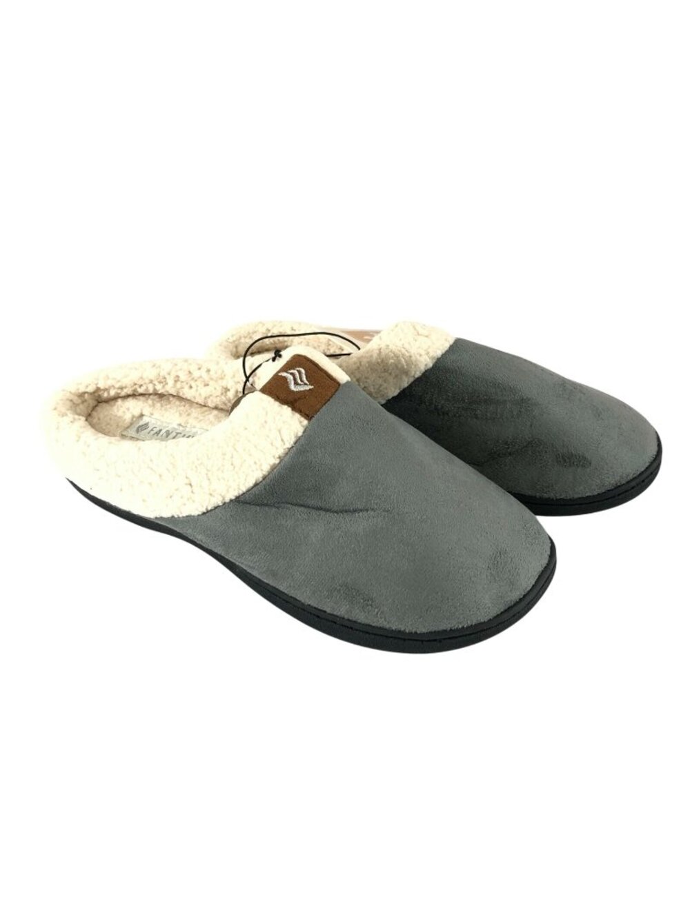 Fantiny Womens Clog Slippers Faux Suede Faux Sherpa Lined Gray Ivory 9-10